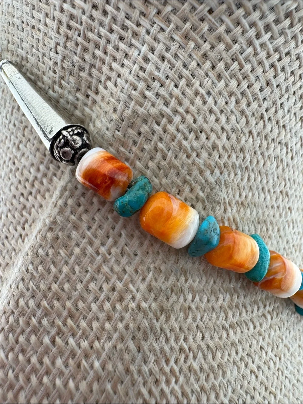 Spiney Oyster and Heishi Turquoise Beaded Necklace. - Picture 3 of 6